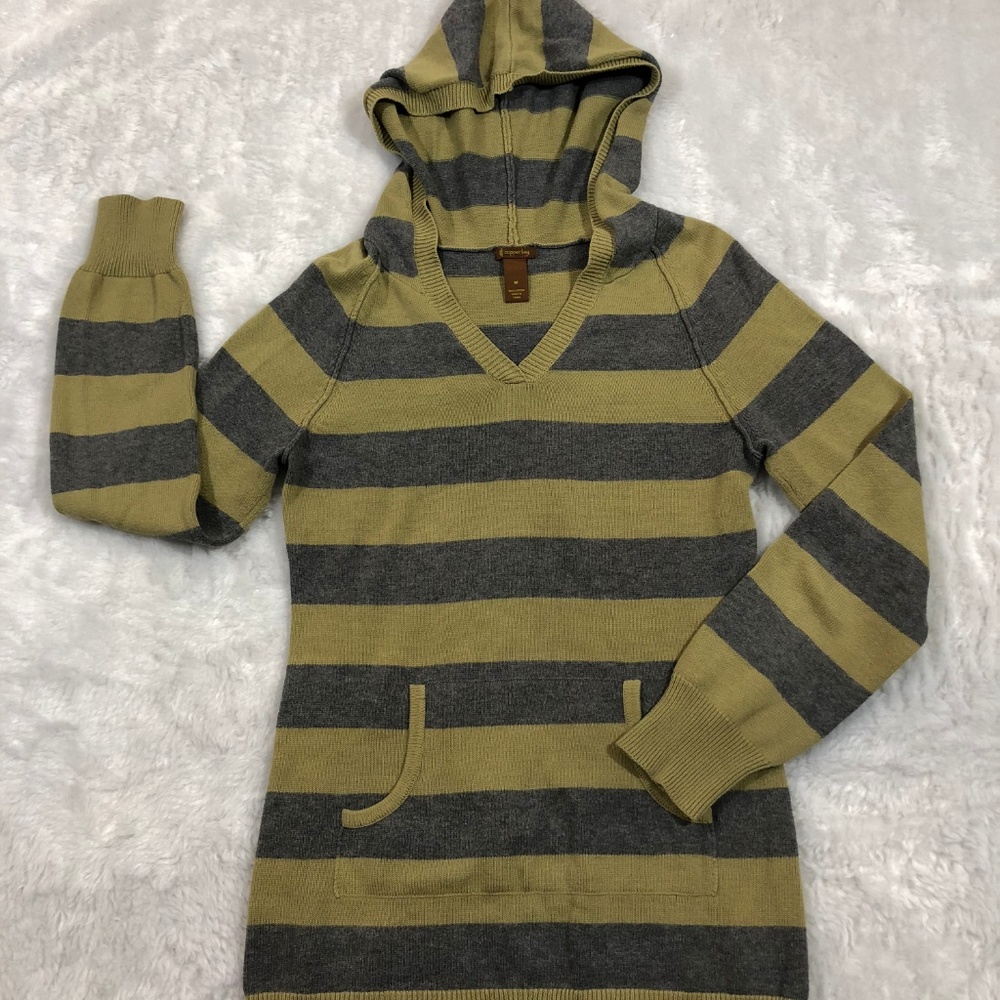 Copper Key Olive Green & Grey Striped Hoodie